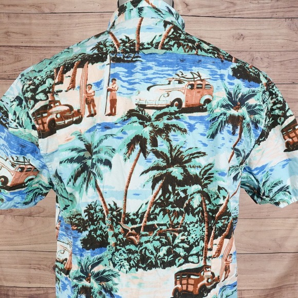 FREE NATURE SHORT SLEEVE 100% COTTON FLORAL PALM TREE HAWAIIAN SHIRT MENS L - Picture 5 of 7
